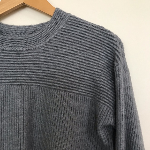 Nanette Lepore Ribbed Crop Sweater | Grey Crewneck Sweater - Picture 2 of 9